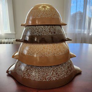 Vintage Pyrex Woodland Brown Cinderella Mixing Bowl Set of 4